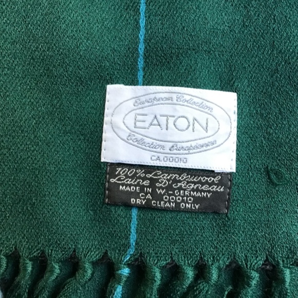 Eaton nice forest green & navy striped 100% wool scarf made in Germany 🇩🇪 - Picture 5 of 6